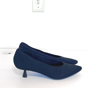 Vivaia Womens Pointed Toe Kitten Heel Pumps Size 38.5 Black Knit Slip On Comfort